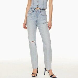 DENIM FORUM Joni High Rise Loose 24 x 30L Button Fly Rigid Denim NWOT